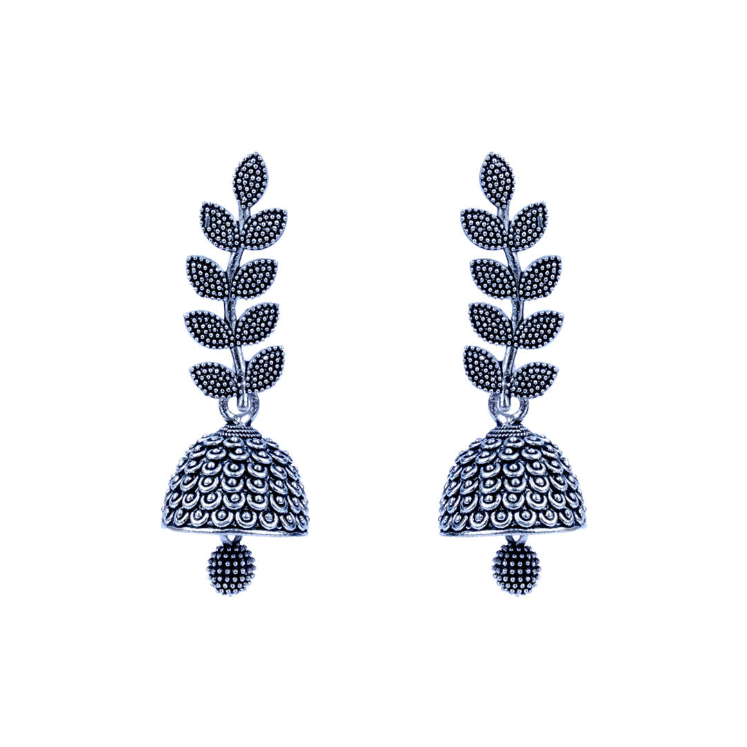 Silver Plated Oxidised Leaf Shaped Jhumkas