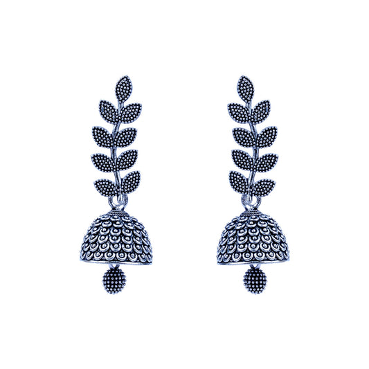 Silver Plated Oxidised Leaf Shaped Jhumkas